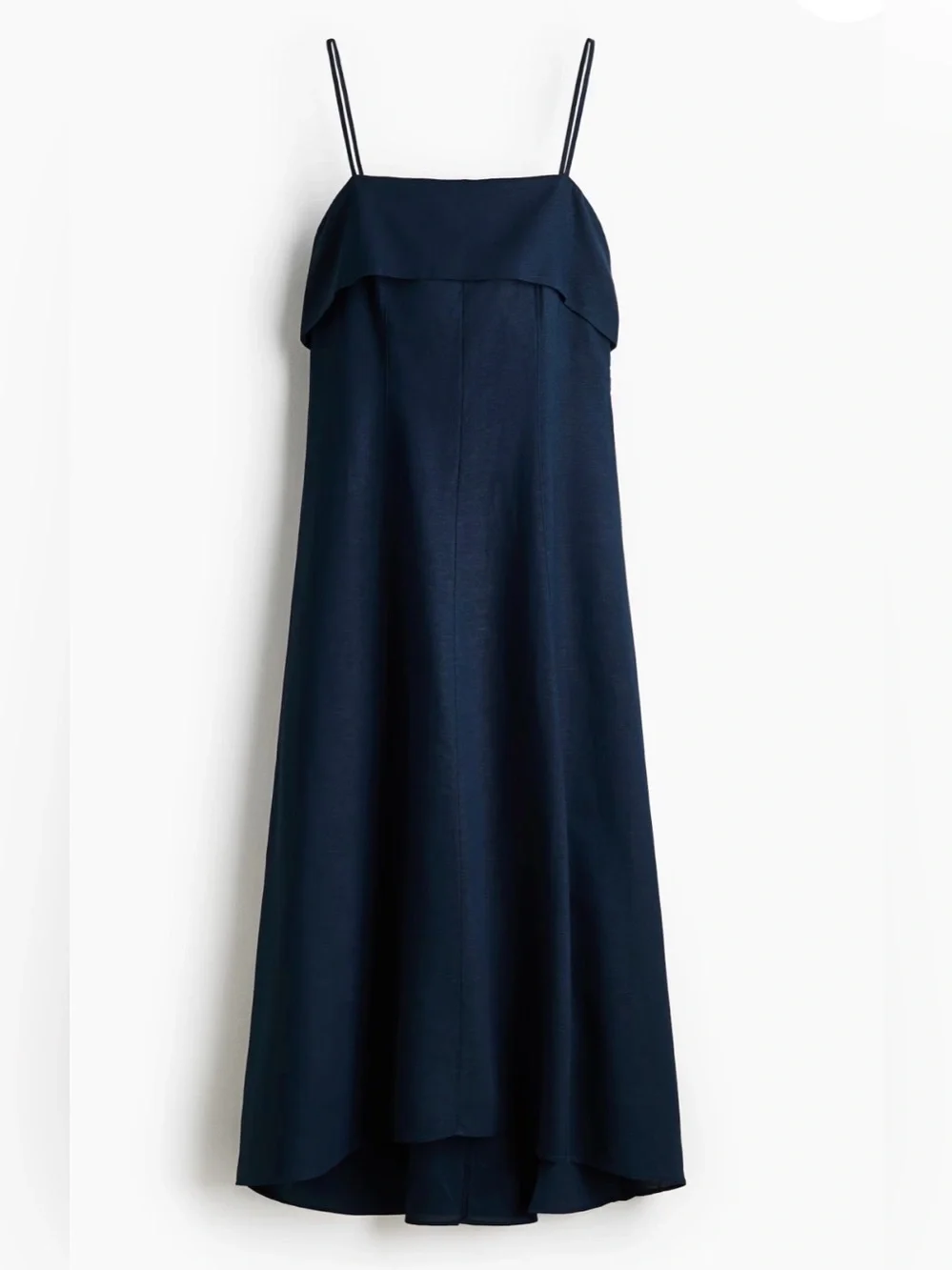 Linen Navy Spaghetti-Strap Midi Dress